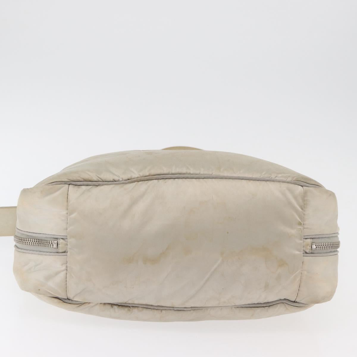 CHANEL Shoulder Bag Nylon Beige Silver CC Auth mr2413