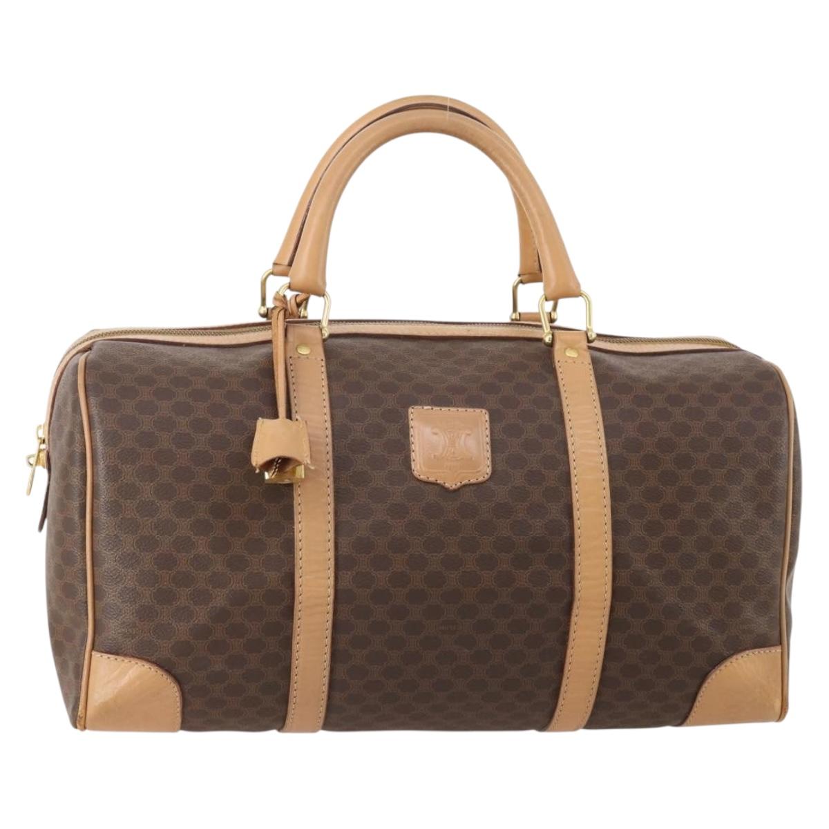 CELINE Macadam Canvas Boston Bag PVC Leather Brown Gold Auth mr2416