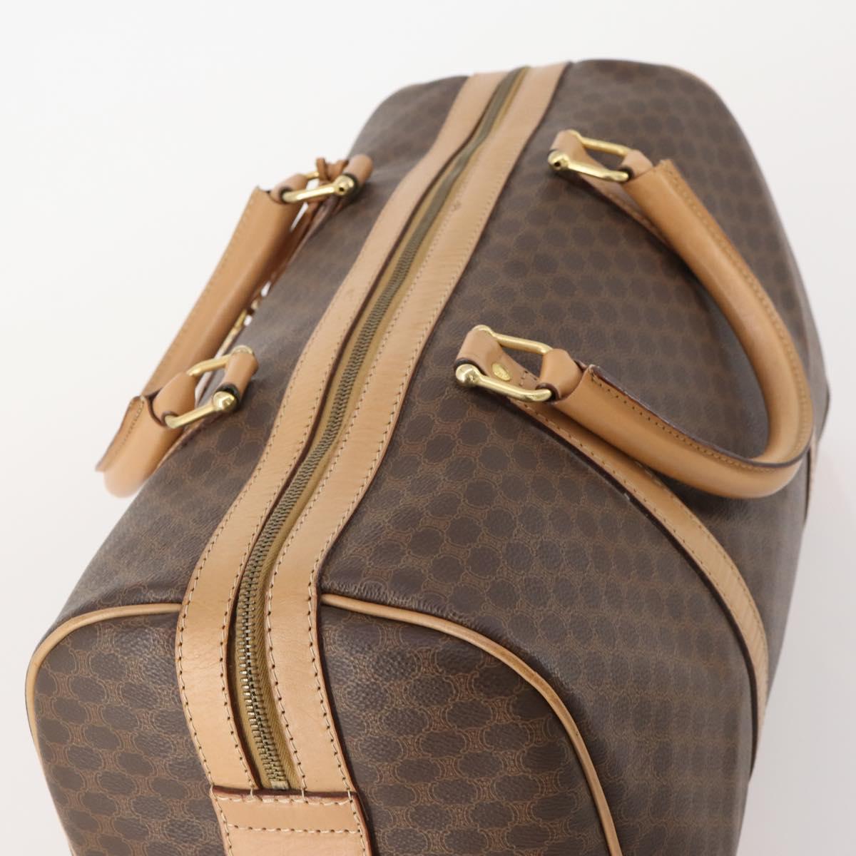 CELINE Macadam Canvas Boston Bag PVC Leather Brown Gold Auth mr2416