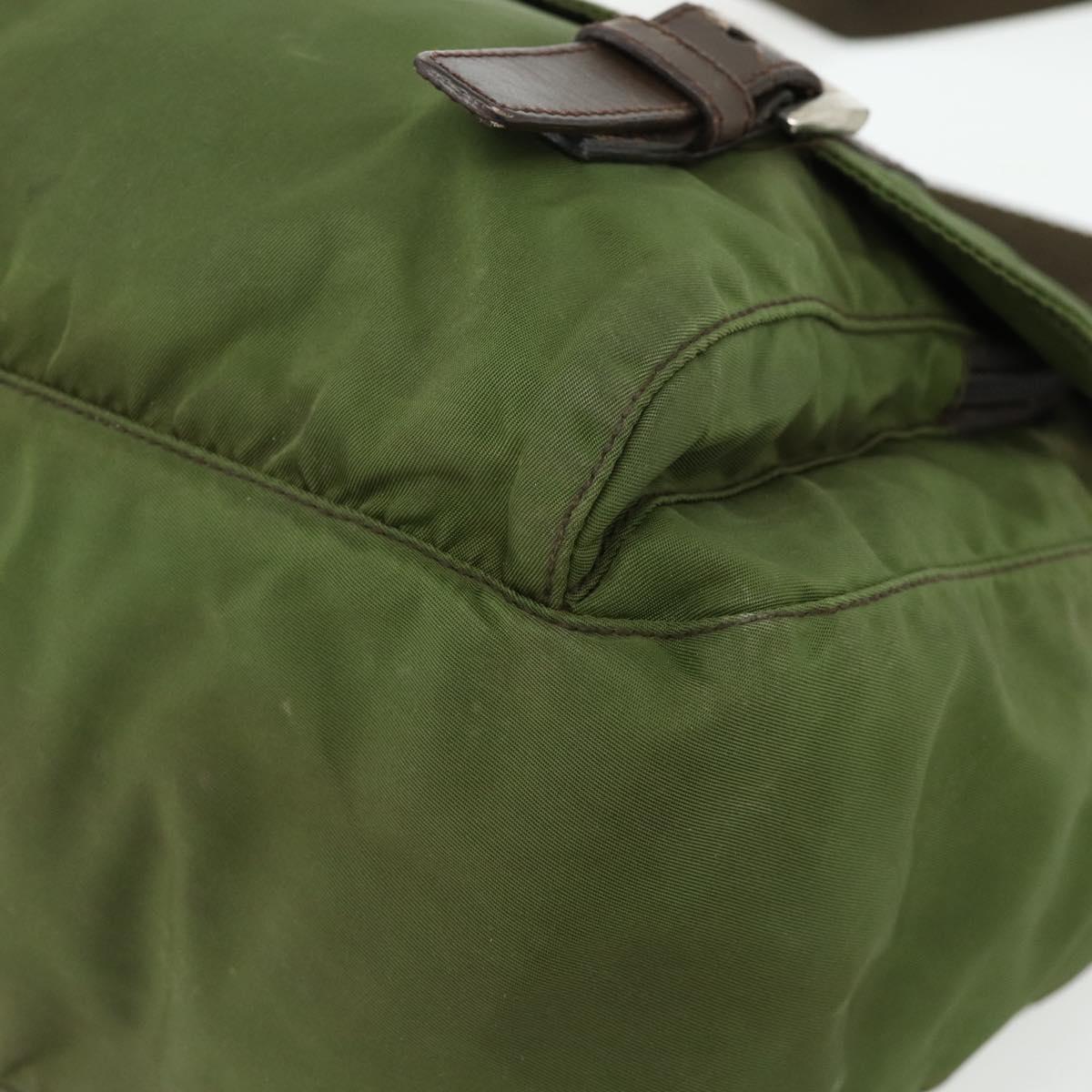 PRADA Shoulder Bag Nylon Khaki Silver Auth mr2417