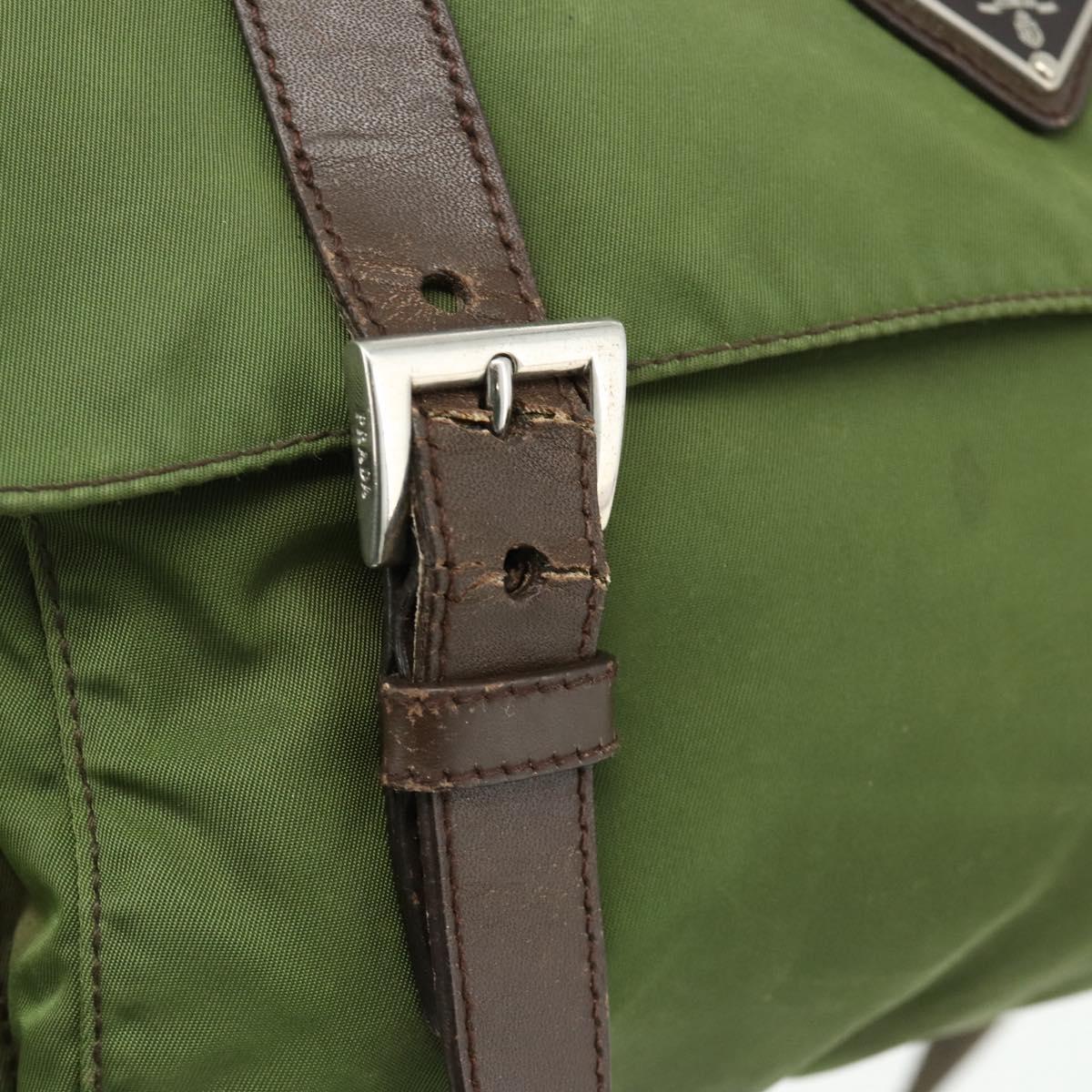 PRADA Shoulder Bag Nylon Khaki Silver Auth mr2417