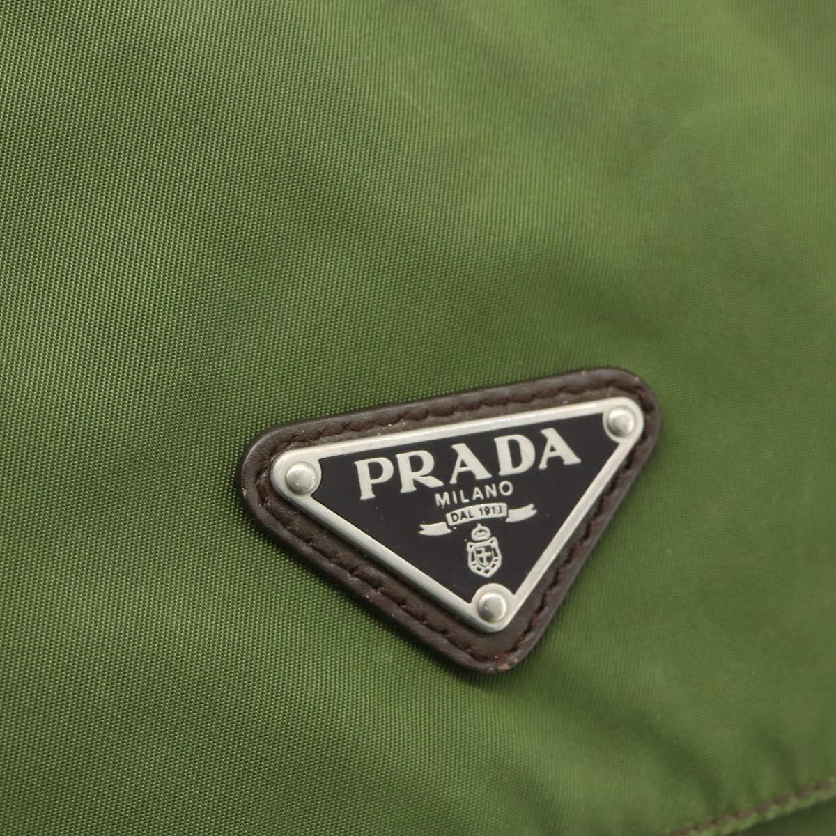 PRADA Shoulder Bag Nylon Khaki Silver Auth mr2417