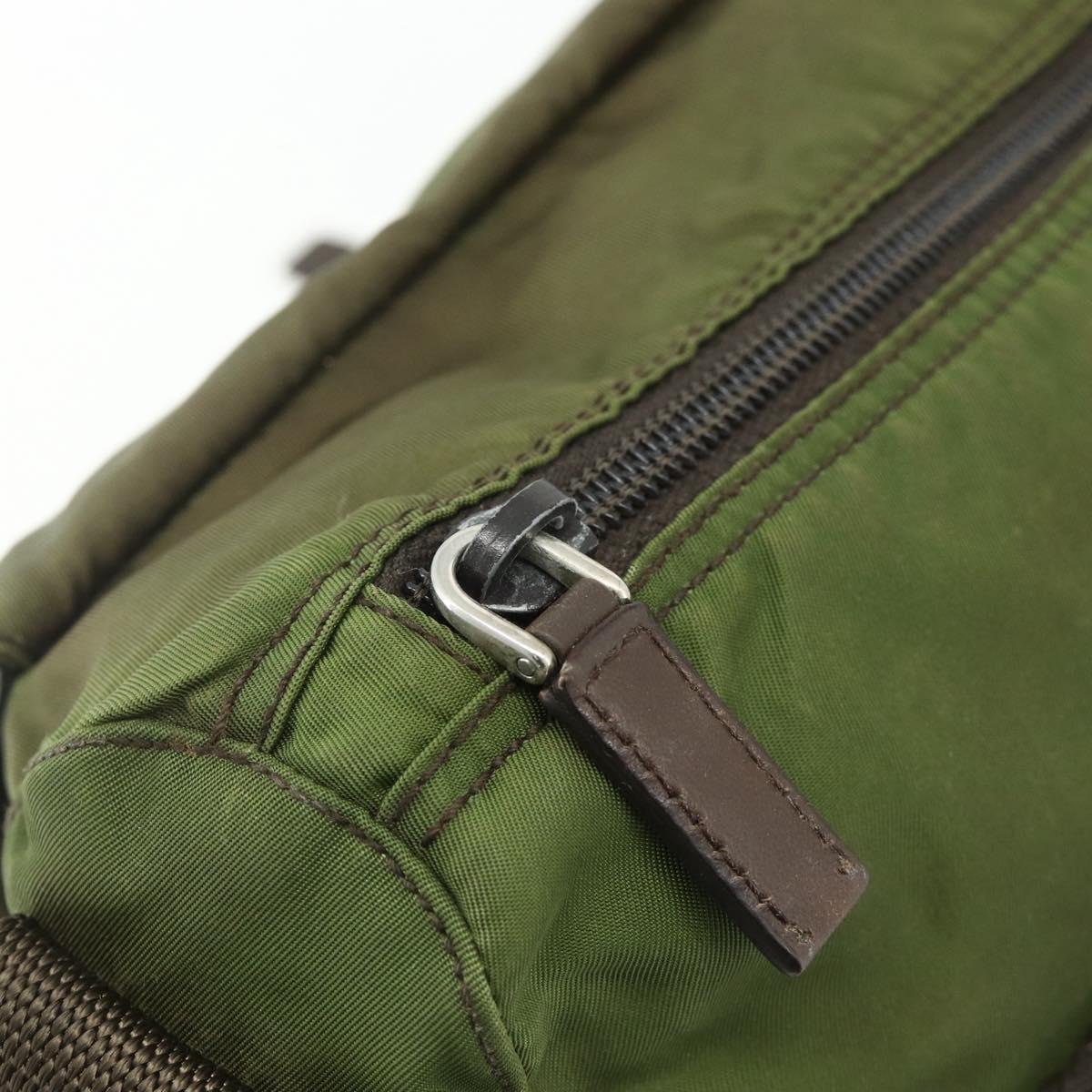 PRADA Shoulder Bag Nylon Khaki Silver Auth mr2417