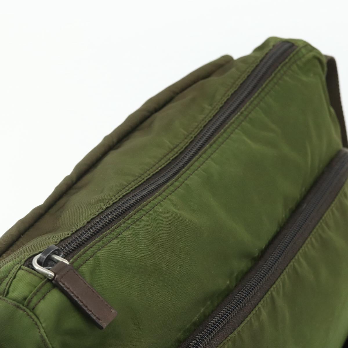 PRADA Shoulder Bag Nylon Khaki Silver Auth mr2417