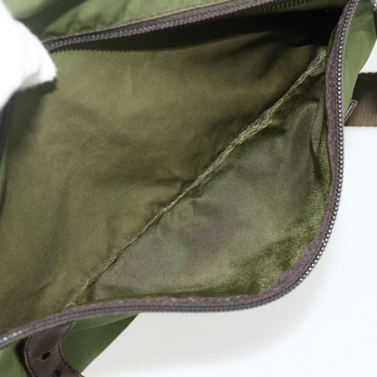 PRADA Shoulder Bag Nylon Khaki Silver Auth mr2417