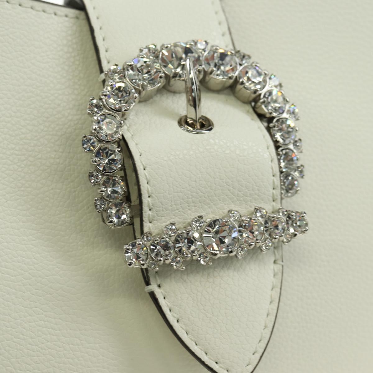 Jimmy Choo Cheri Crystal Hobo Shoulder Bag Leather White Silver Auth mr2419A