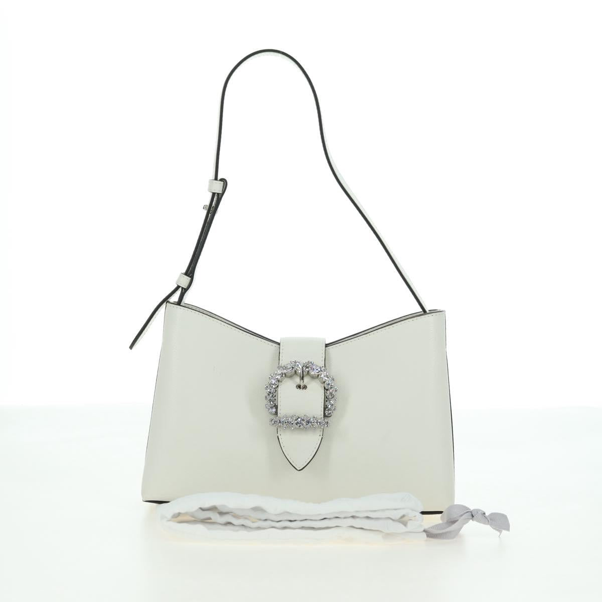 Jimmy Choo Cheri Crystal Hobo Shoulder Bag Leather White Silver Auth mr2419A