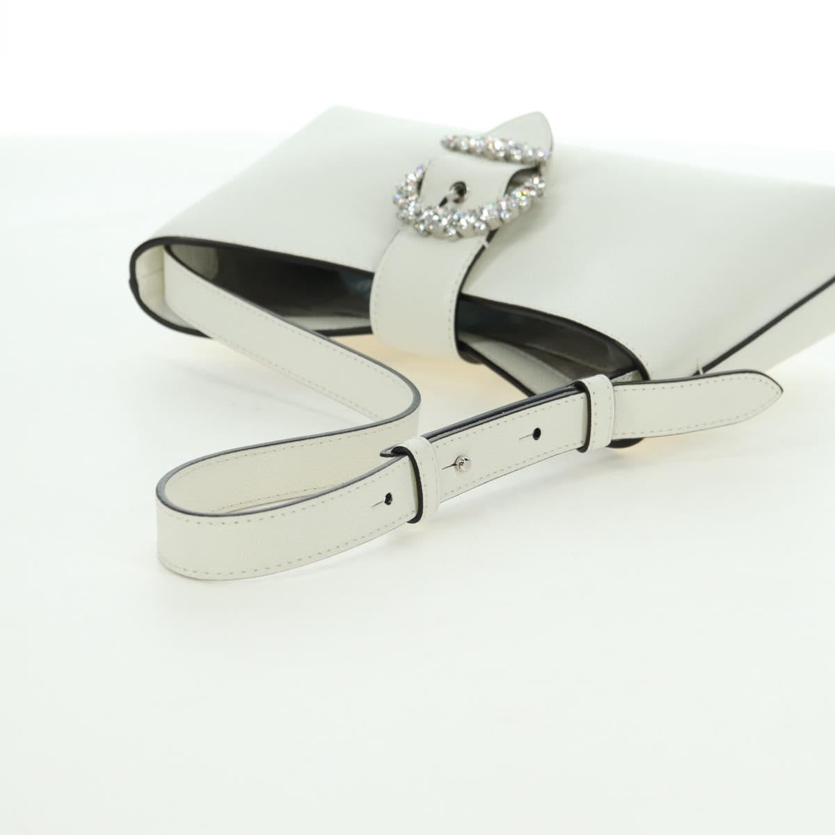 Jimmy Choo Cheri Crystal Hobo Shoulder Bag Leather White Silver Auth mr2419A