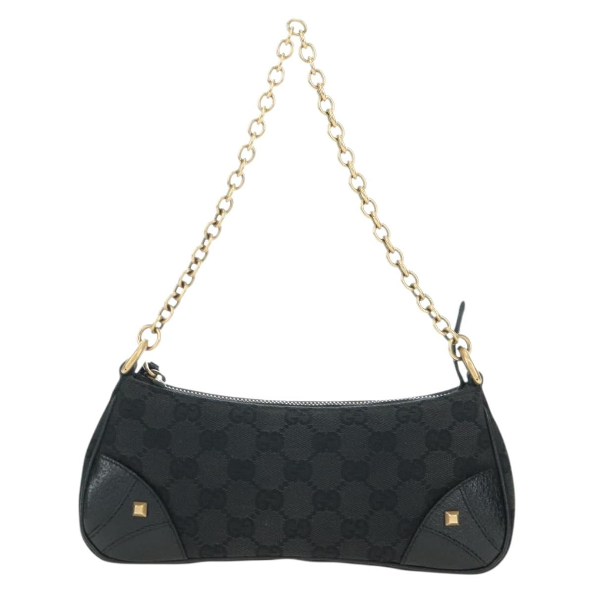 GUCCI GG Canvas Chain Accessory Pouch Black Gold 120940 Auth mr2424V