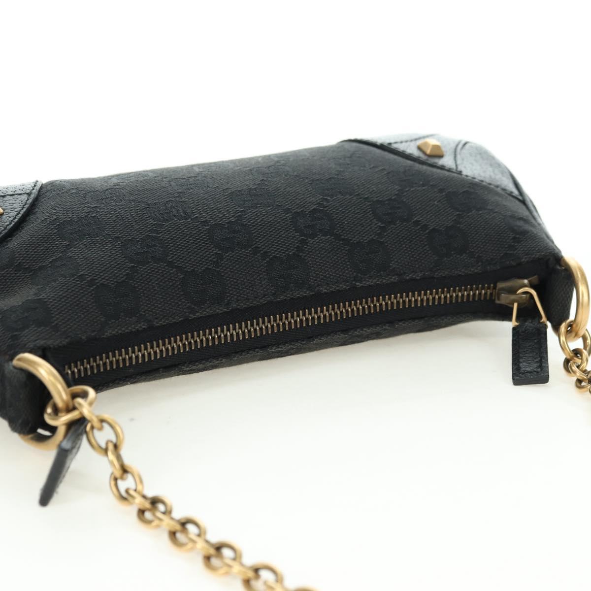 GUCCI GG Canvas Chain Accessory Pouch Black Gold 120940 Auth mr2424V