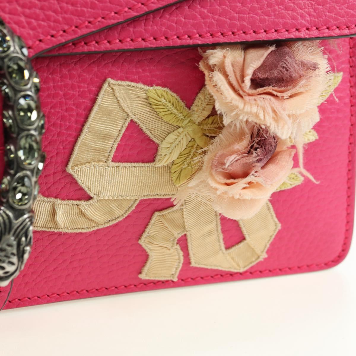 GUCCI Chain Dionysus Small Shoulder Bag Leather Pink Silver 400249 Auth mr2426V