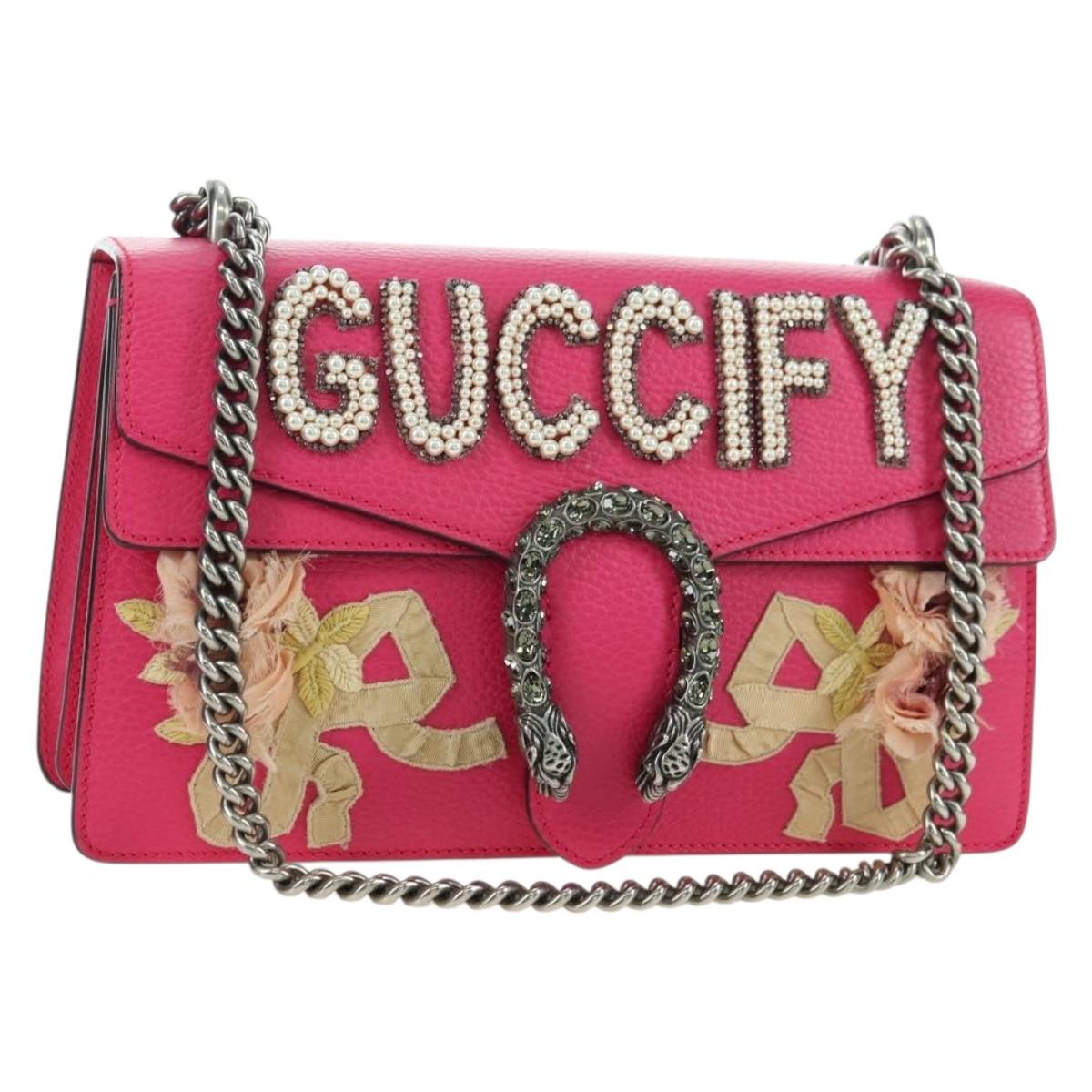 GUCCI Chain Dionysus Small Shoulder Bag Leather Pink Silver 400249 Auth mr2426V