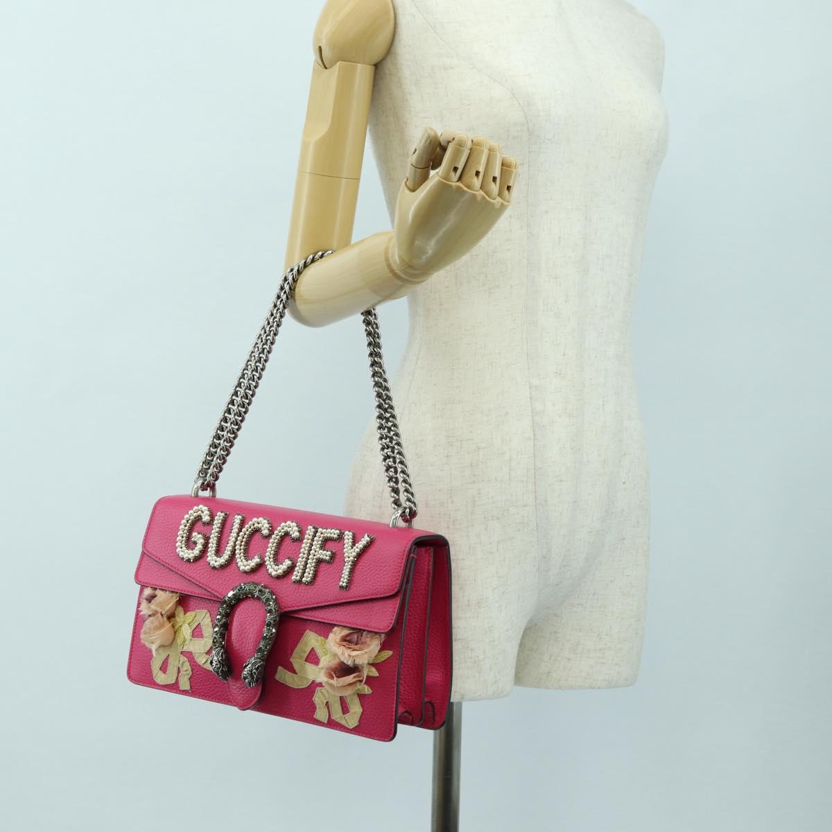 GUCCI Chain Dionysus Small Shoulder Bag Leather Pink Silver 400249 Auth mr2426V