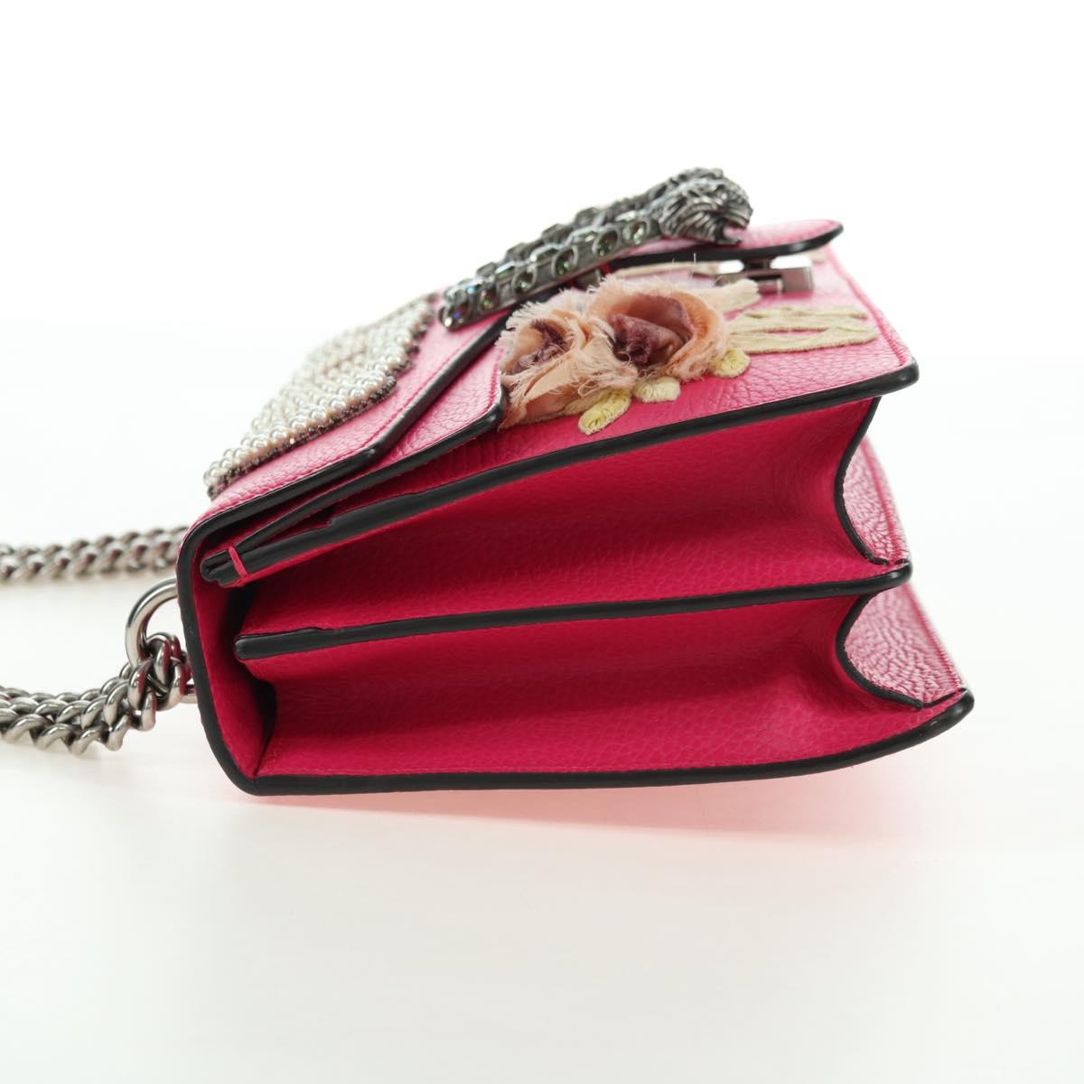 GUCCI Chain Dionysus Small Shoulder Bag Leather Pink Silver 400249 Auth mr2426V