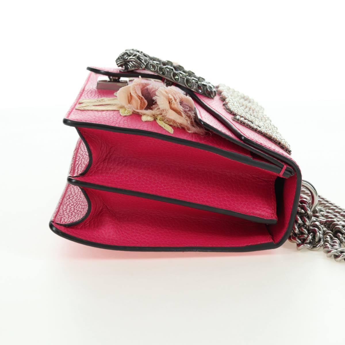 GUCCI Chain Dionysus Small Shoulder Bag Leather Pink Silver 400249 Auth mr2426V