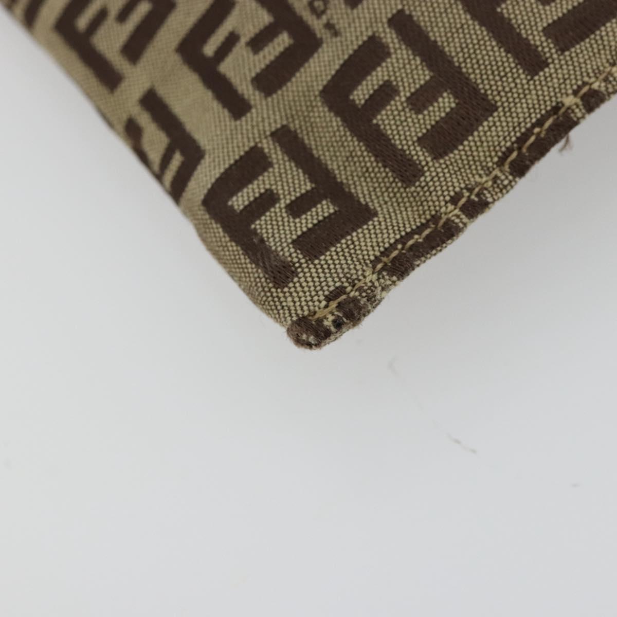 FENDI Zucchino Canvas Pouch Brown Silver Auth mr2431