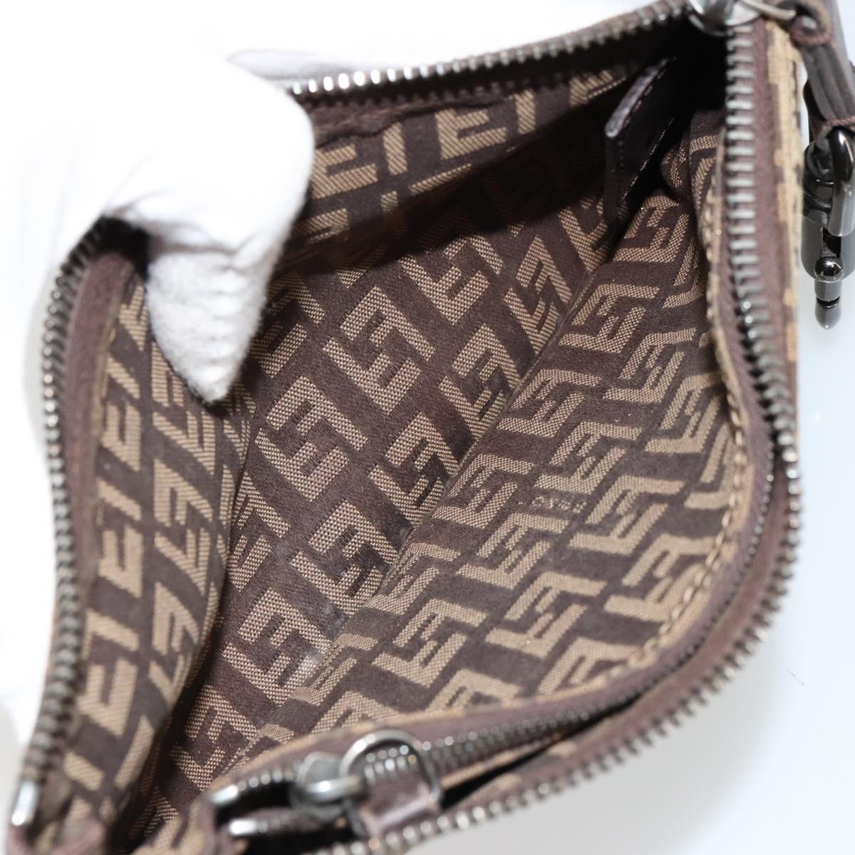 FENDI Zucchino Canvas Pouch Brown Silver Auth mr2431