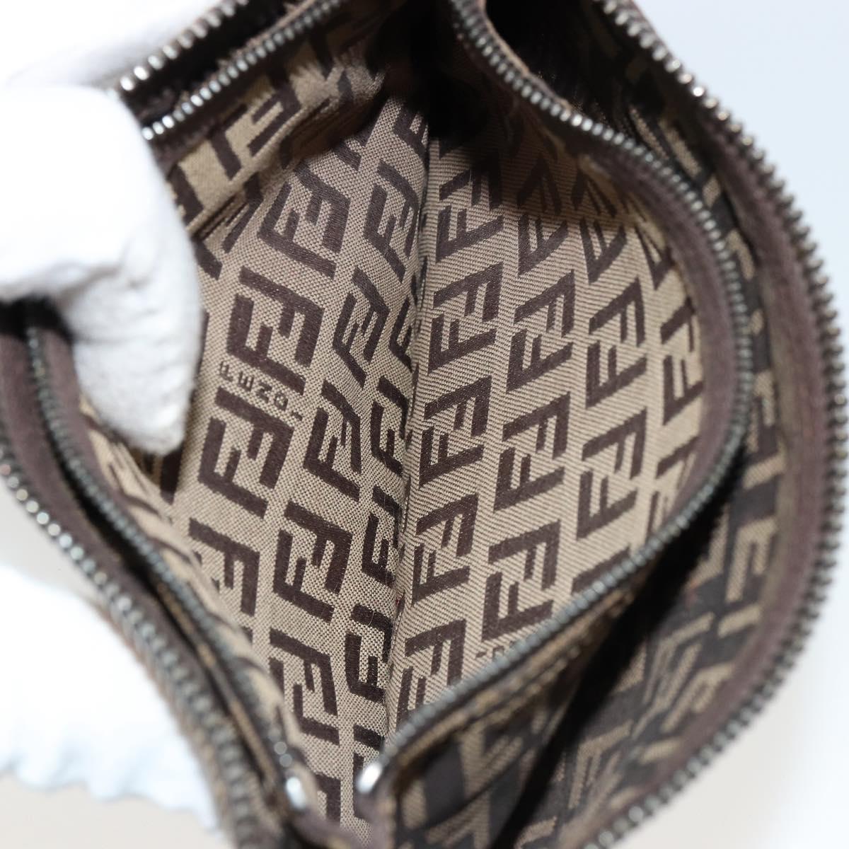 FENDI Zucchino Canvas Pouch Brown Silver Auth mr2431