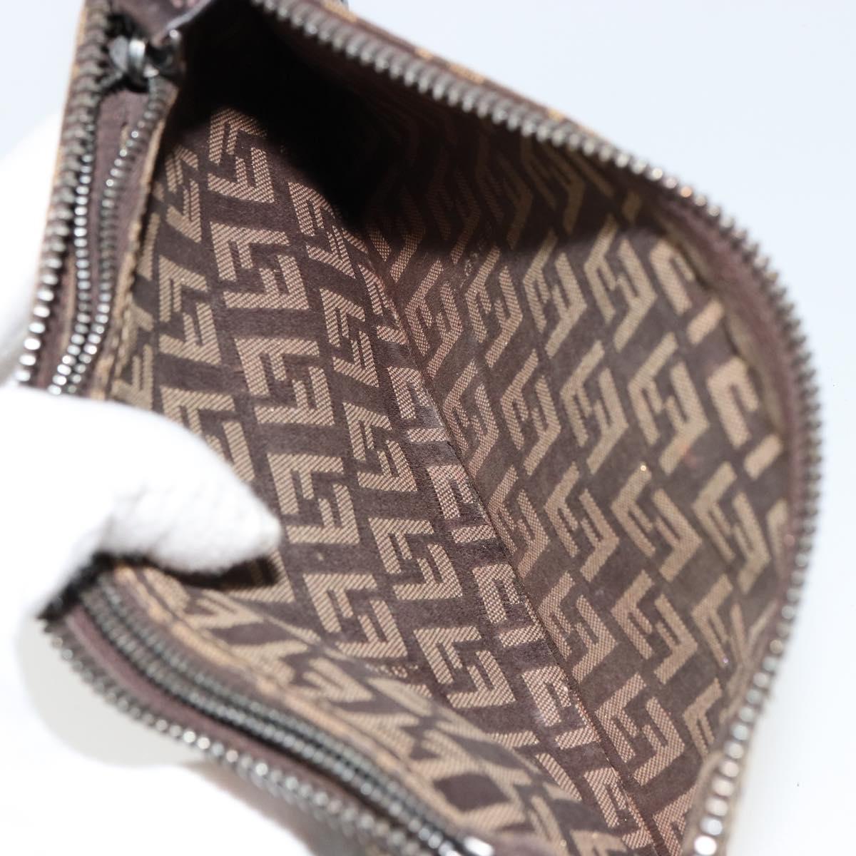 FENDI Zucchino Canvas Pouch Brown Silver Auth mr2431