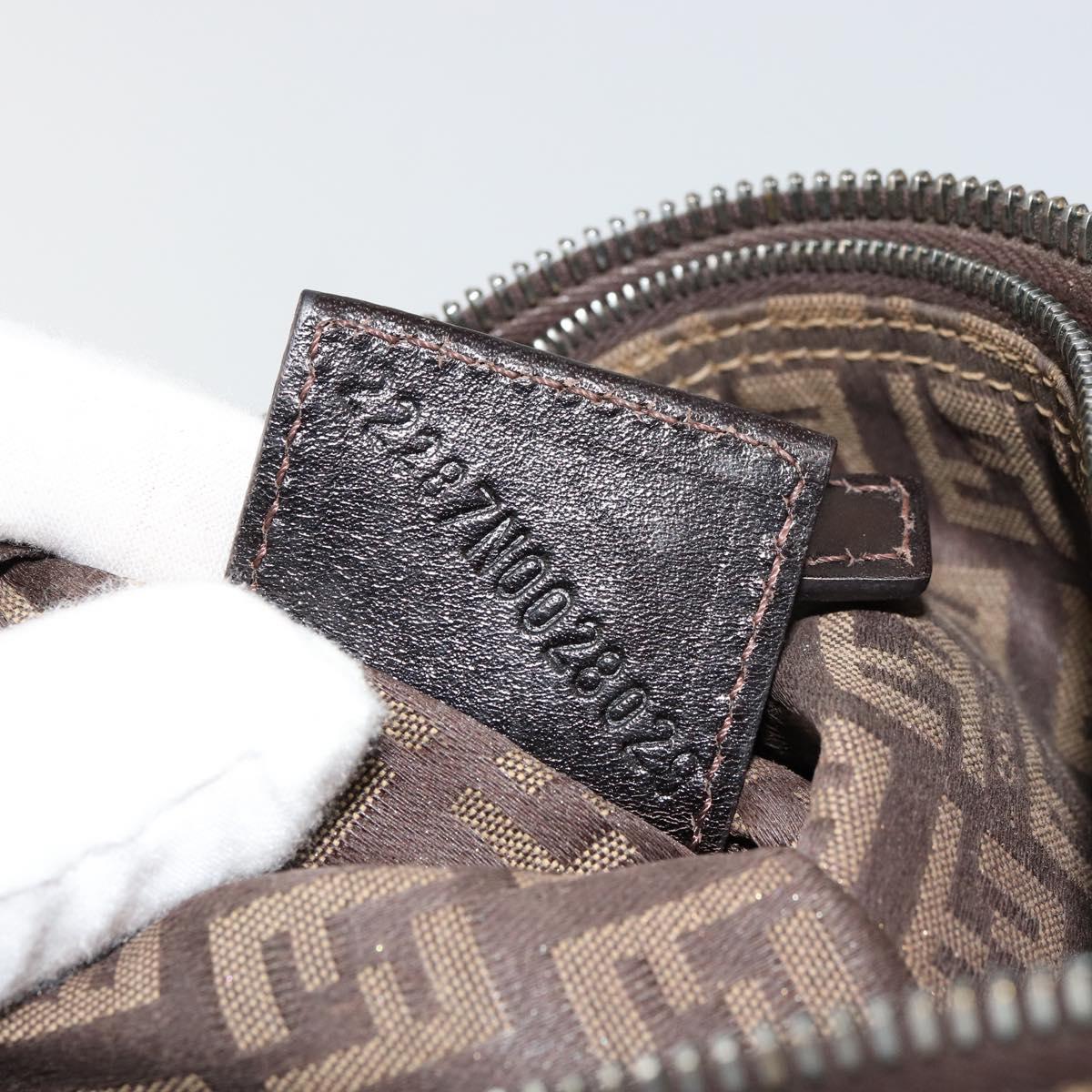 FENDI Zucchino Canvas Pouch Brown Silver Auth mr2431