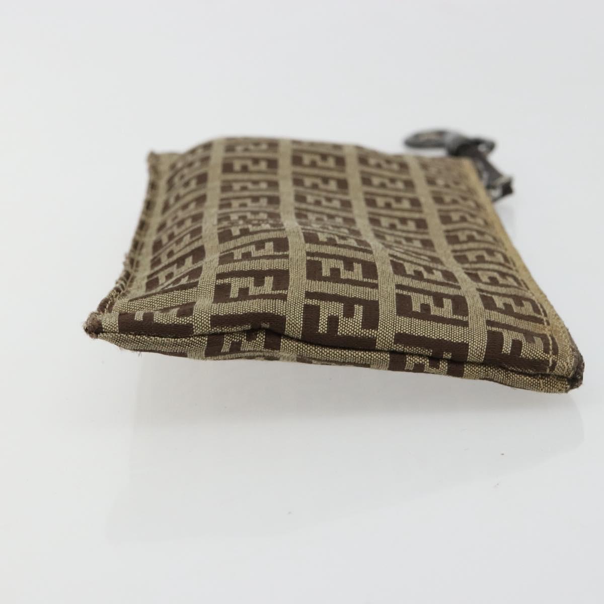 FENDI Zucchino Canvas Pouch Brown Silver Auth mr2431