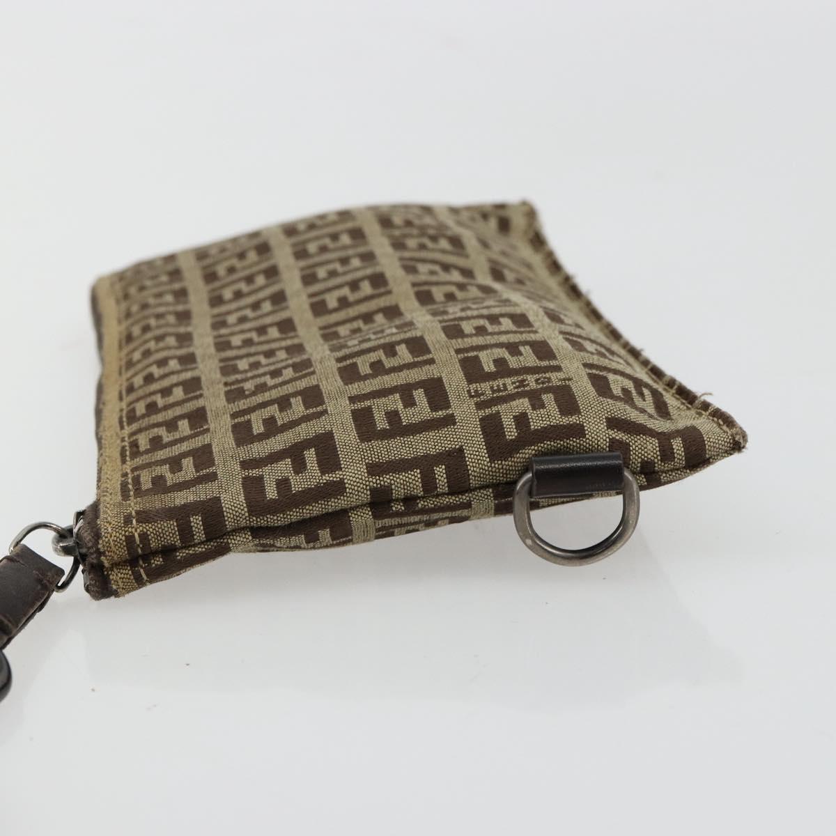 FENDI Zucchino Canvas Pouch Brown Silver Auth mr2431