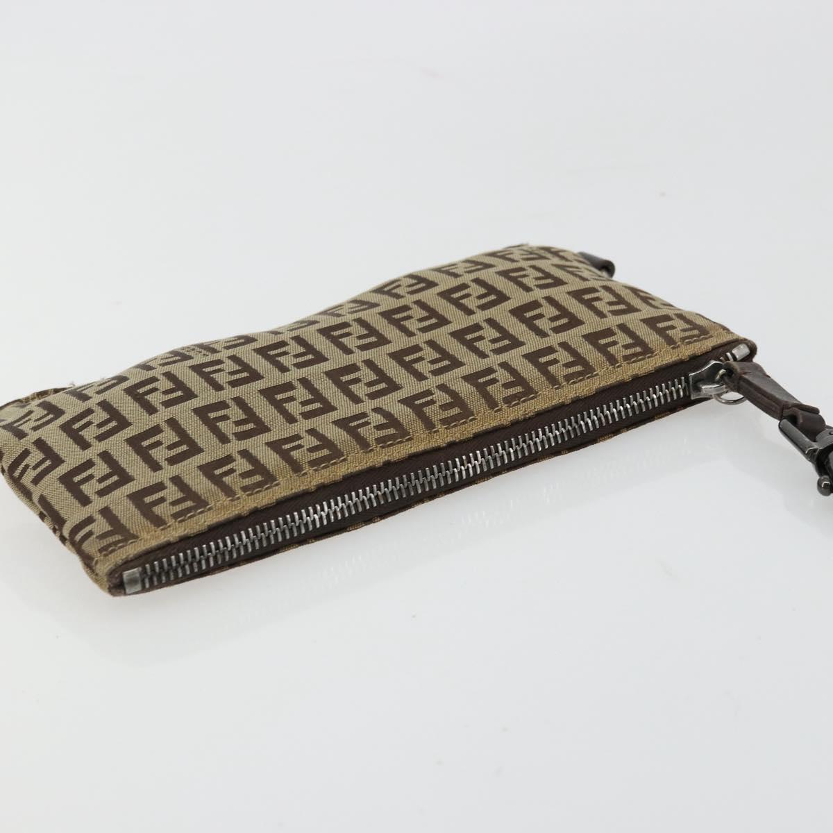 FENDI Zucchino Canvas Pouch Brown Silver Auth mr2431