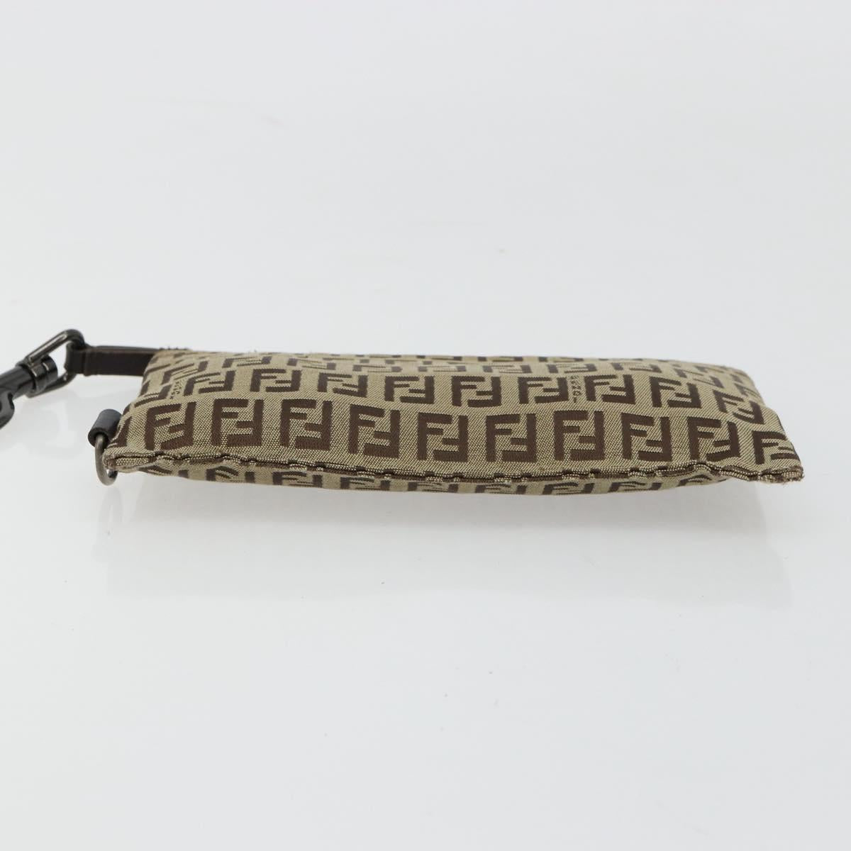 FENDI Zucchino Canvas Pouch Brown Silver Auth mr2431