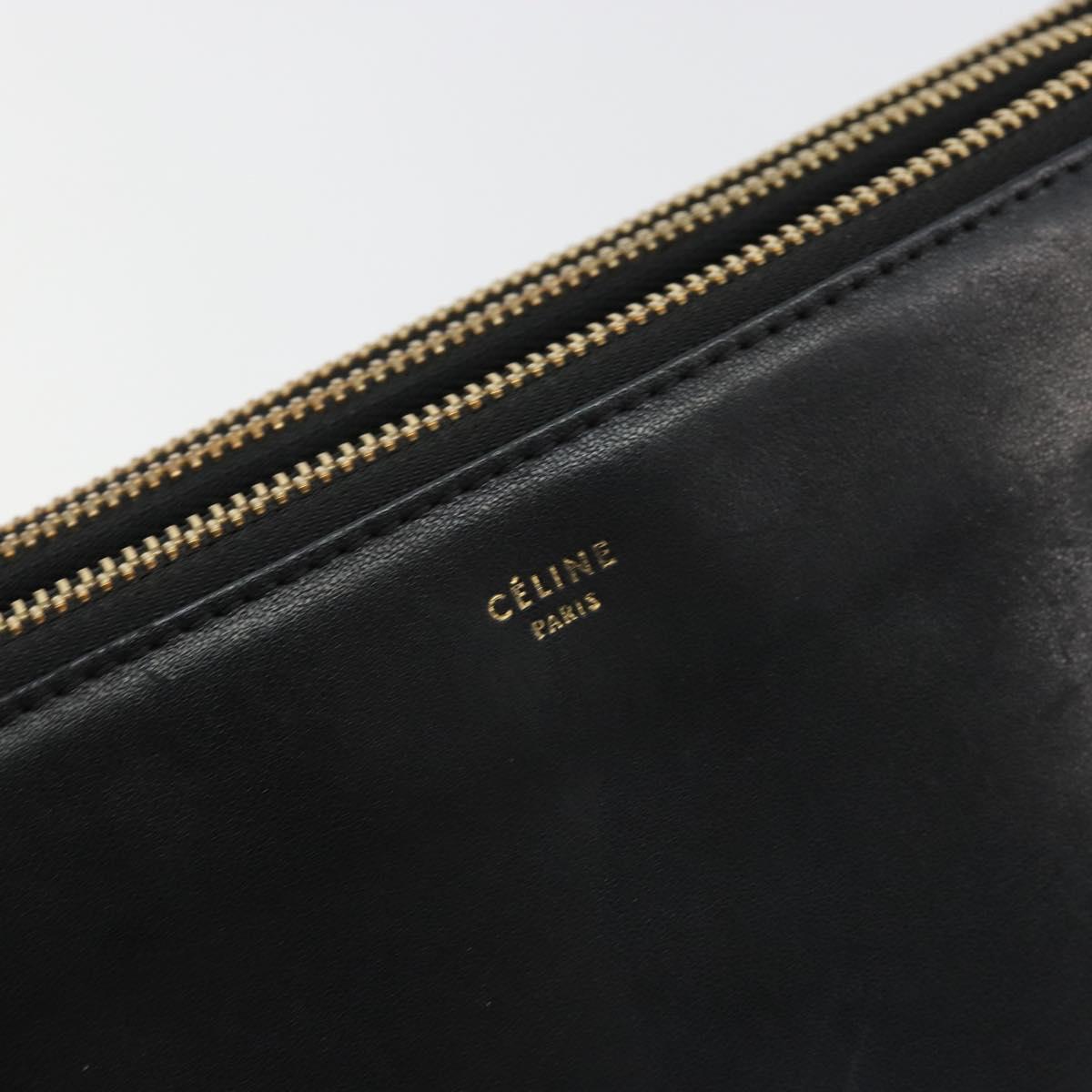 CELINE Trio Shoulder Bag Leather Black Gold Auth mr2435