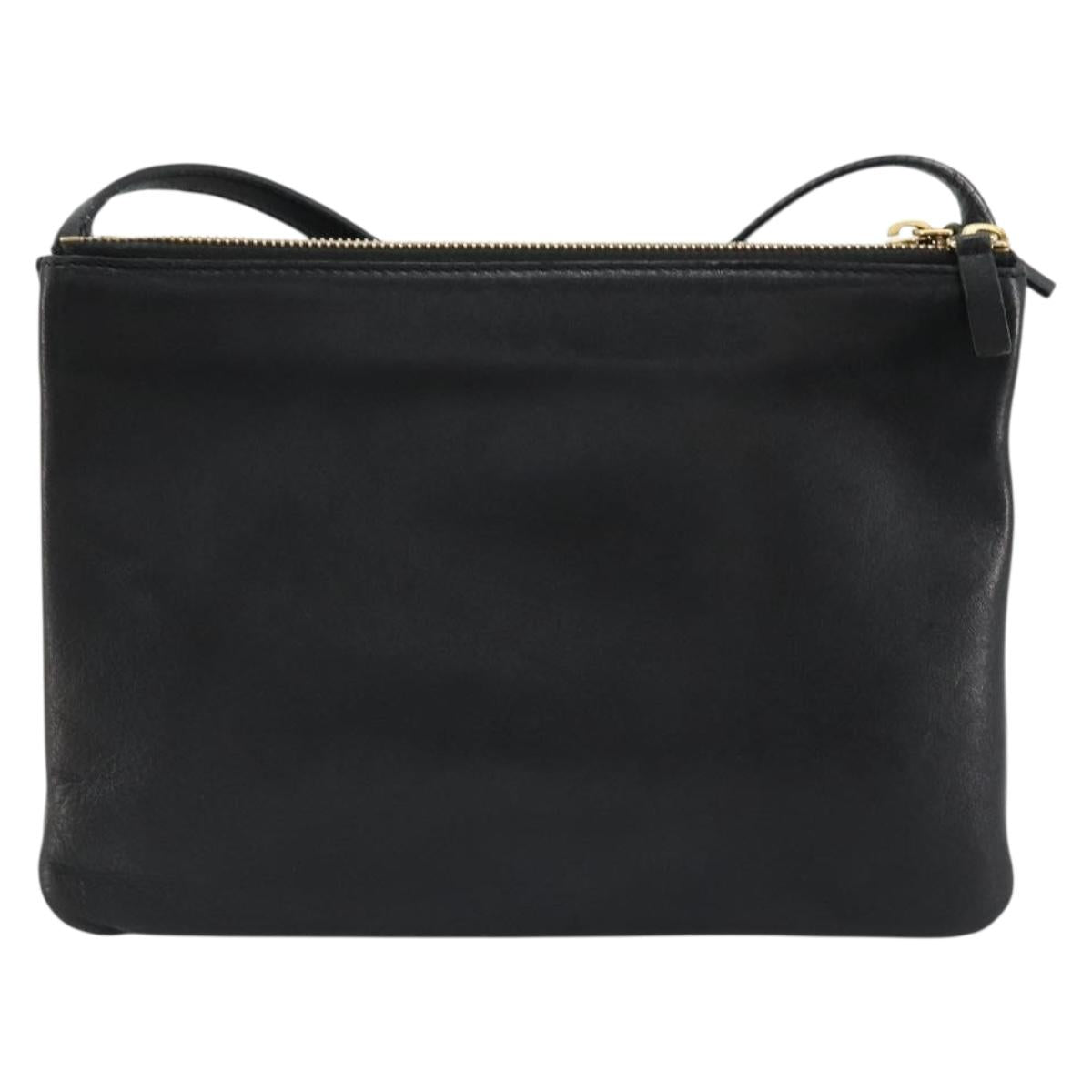 CELINE Trio Shoulder Bag Leather Black Gold Auth mr2435