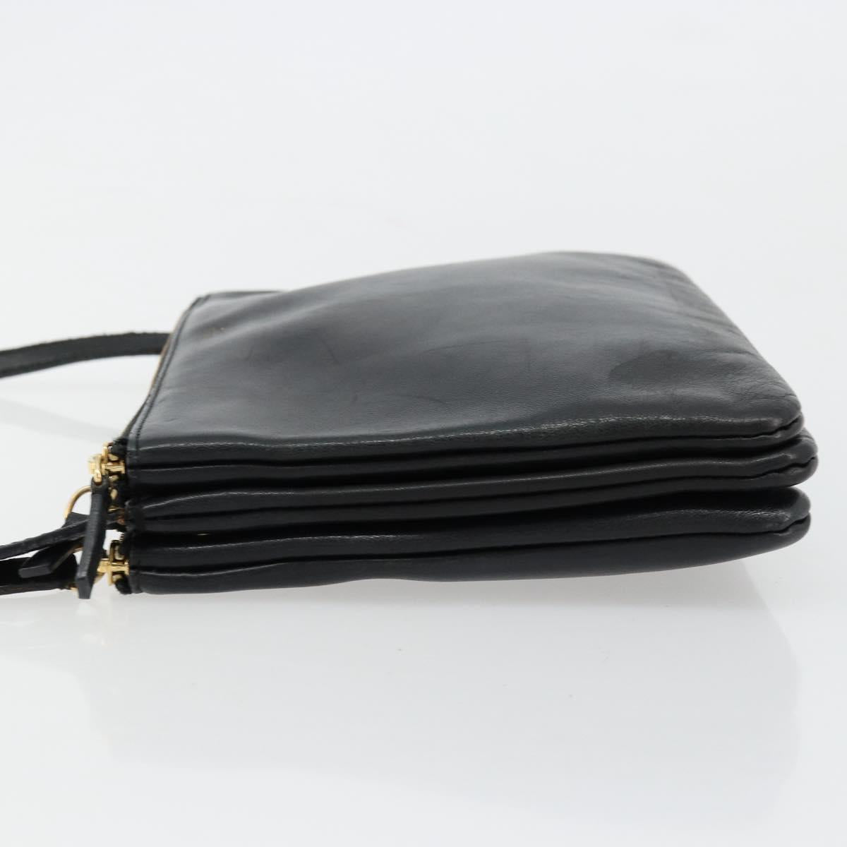 CELINE Trio Shoulder Bag Leather Black Gold Auth mr2435