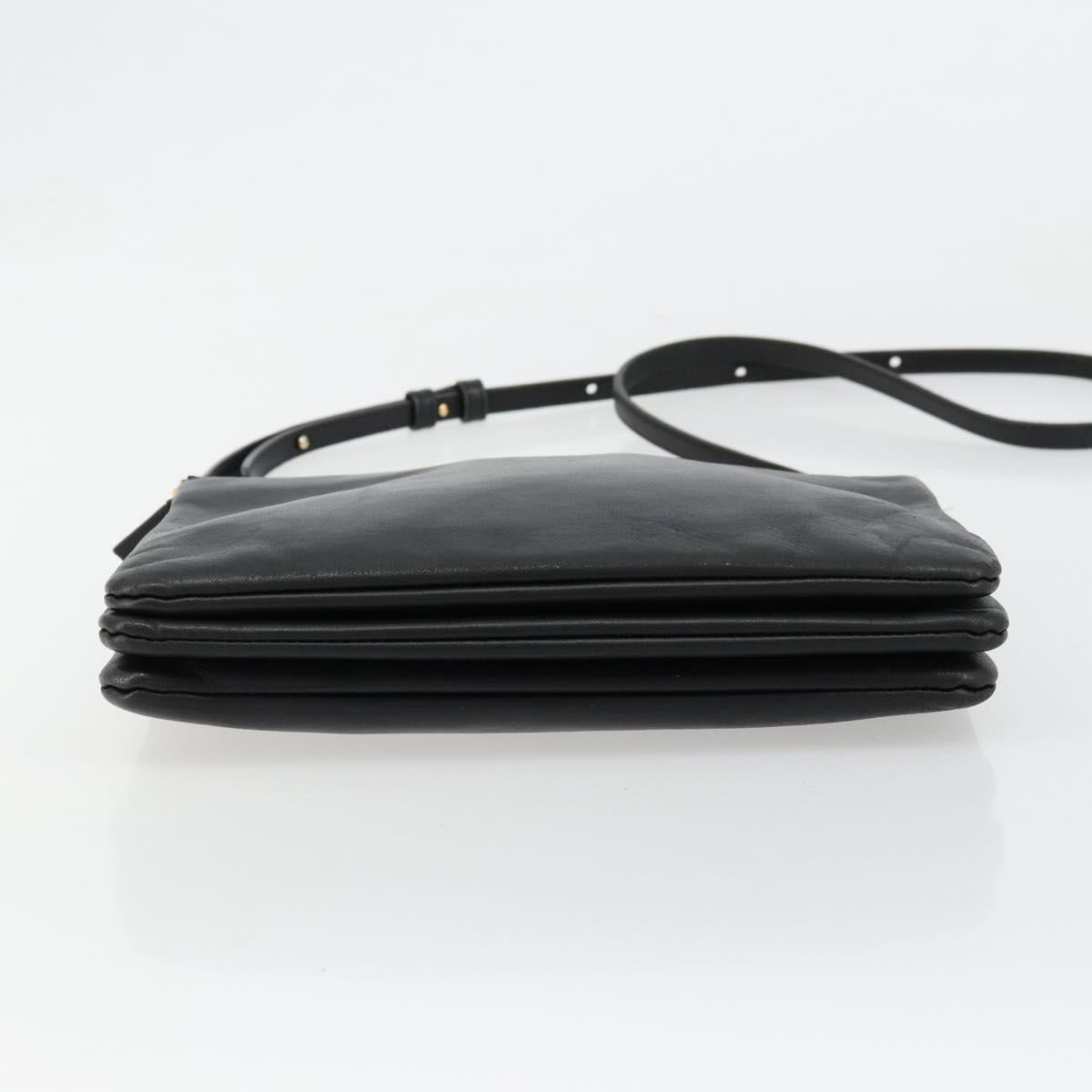 CELINE Trio Shoulder Bag Leather Black Gold Auth mr2435
