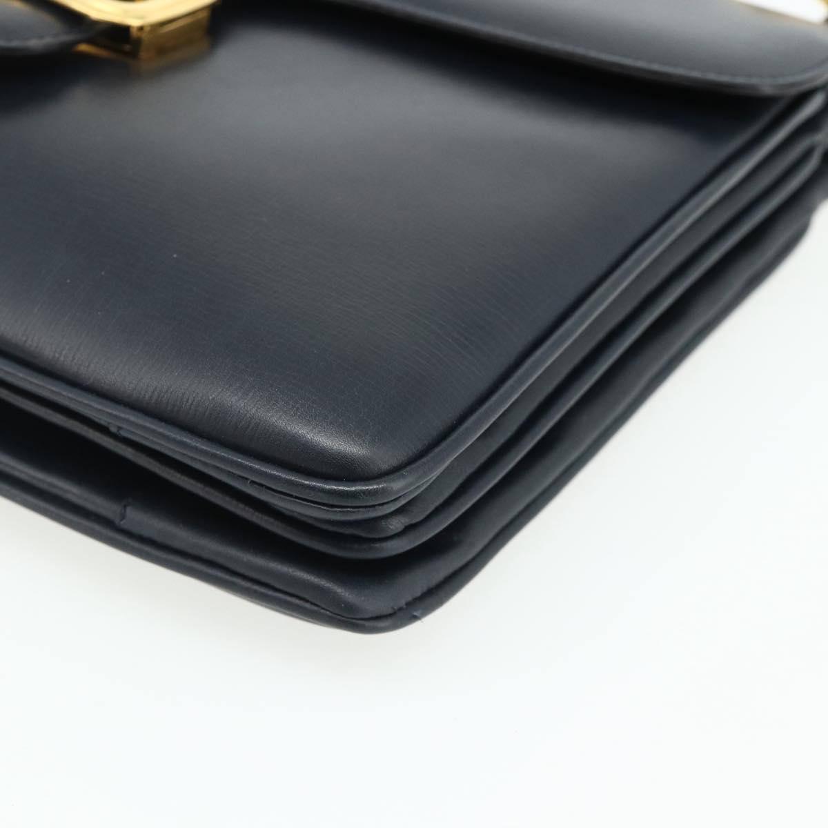 CELINE Hand Bag Leather Navy Gold Auth mr2438