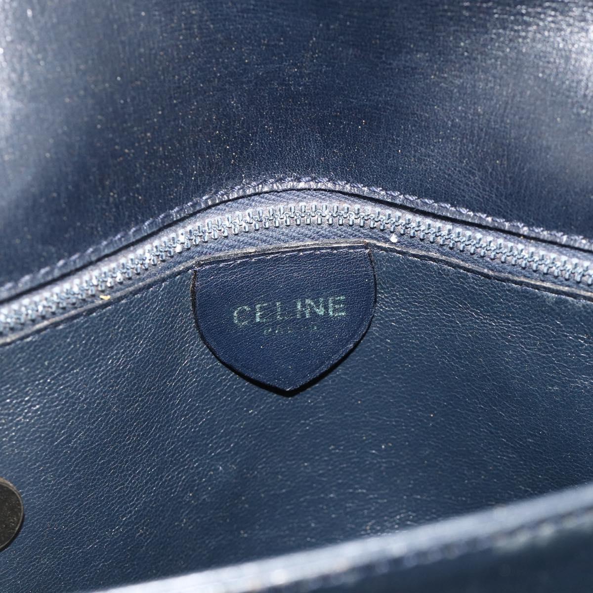 CELINE Hand Bag Leather Navy Gold Auth mr2438