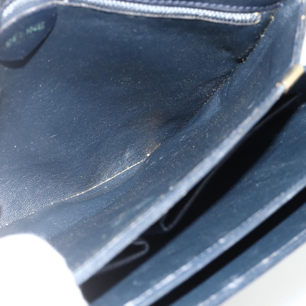 CELINE Hand Bag Leather Navy Gold Auth mr2438