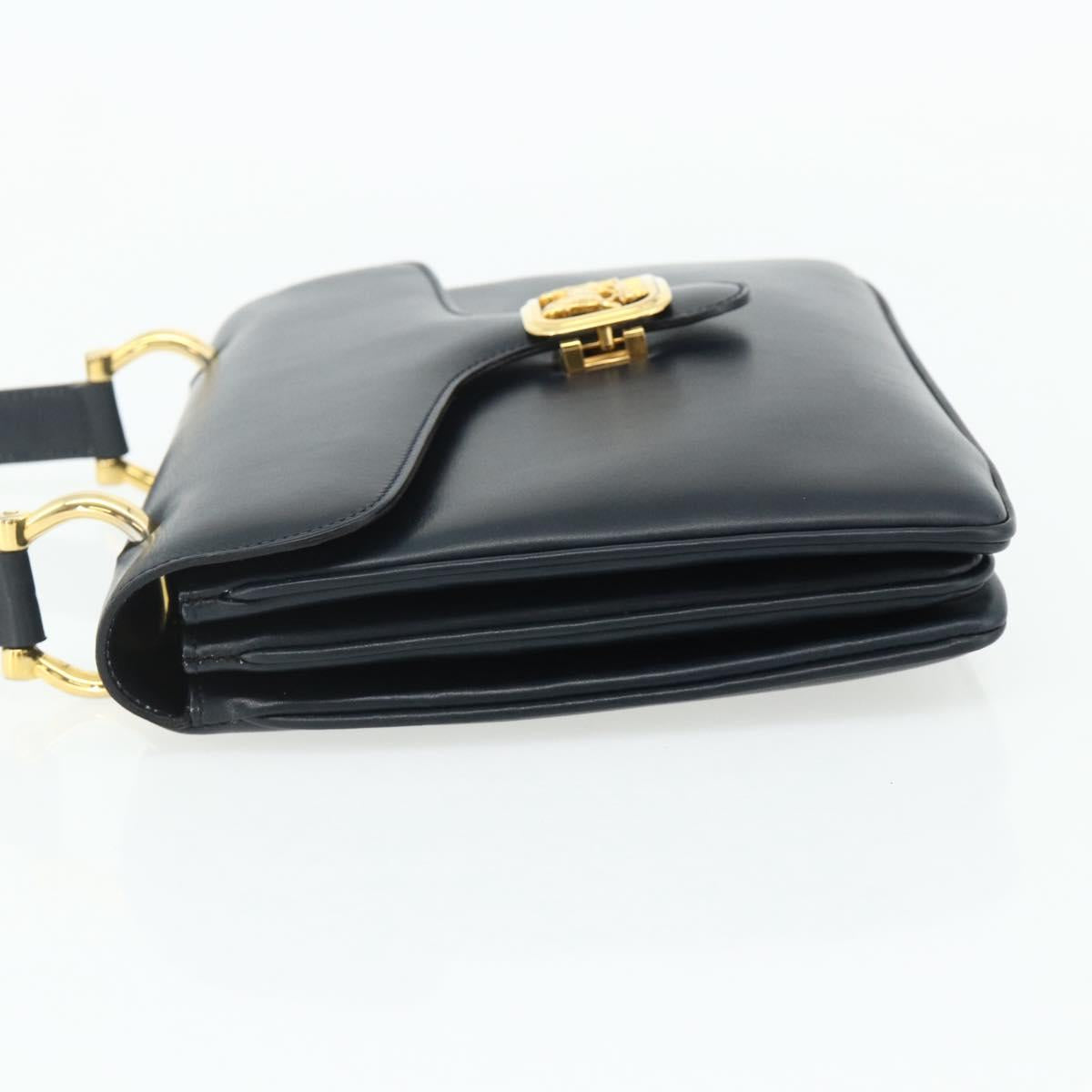 CELINE Hand Bag Leather Navy Gold Auth mr2438