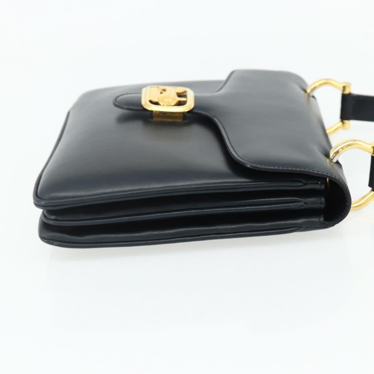 CELINE Hand Bag Leather Navy Gold Auth mr2438