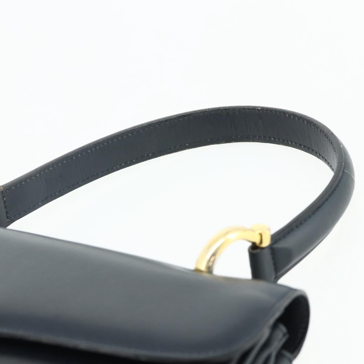 CELINE Hand Bag Leather Navy Gold Auth mr2438
