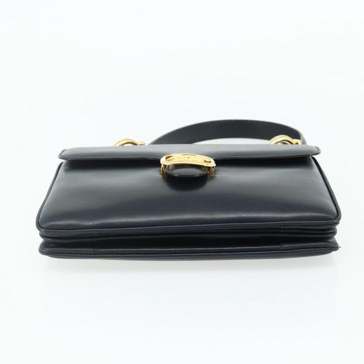 CELINE Hand Bag Leather Navy Gold Auth mr2438