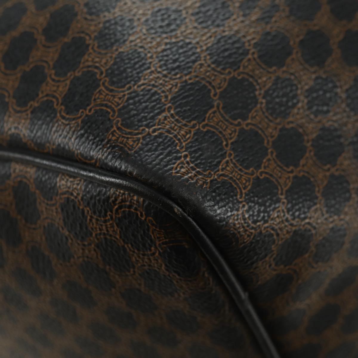 CELINE Macadam Canvas Boston Bag PVC Leather Black Gold Auth mr2439