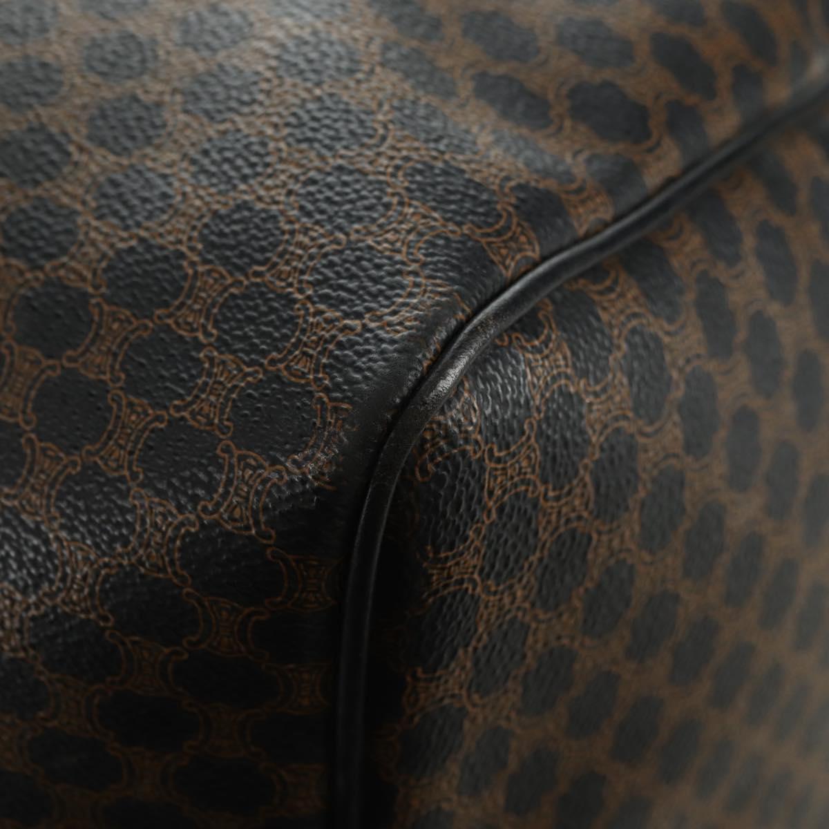 CELINE Macadam Canvas Boston Bag PVC Leather Black Gold Auth mr2439