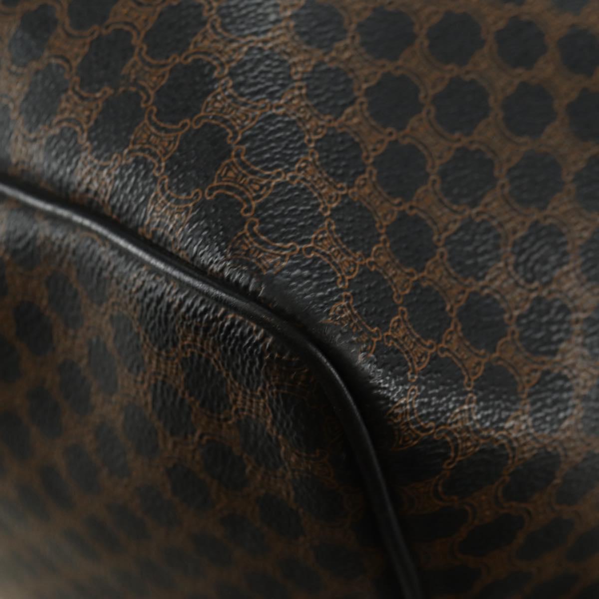 CELINE Macadam Canvas Boston Bag PVC Leather Black Gold Auth mr2439