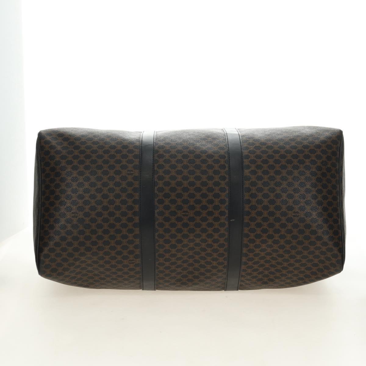 CELINE Macadam Canvas Boston Bag PVC Leather Black Gold Auth mr2439
