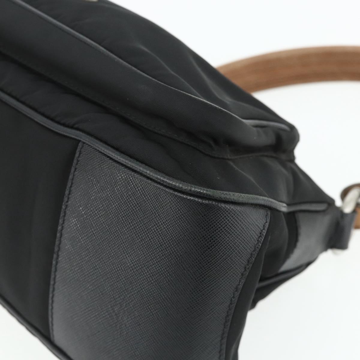 PRADA Shoulder Bag Nylon Leather Black Silver Auth mr2443A