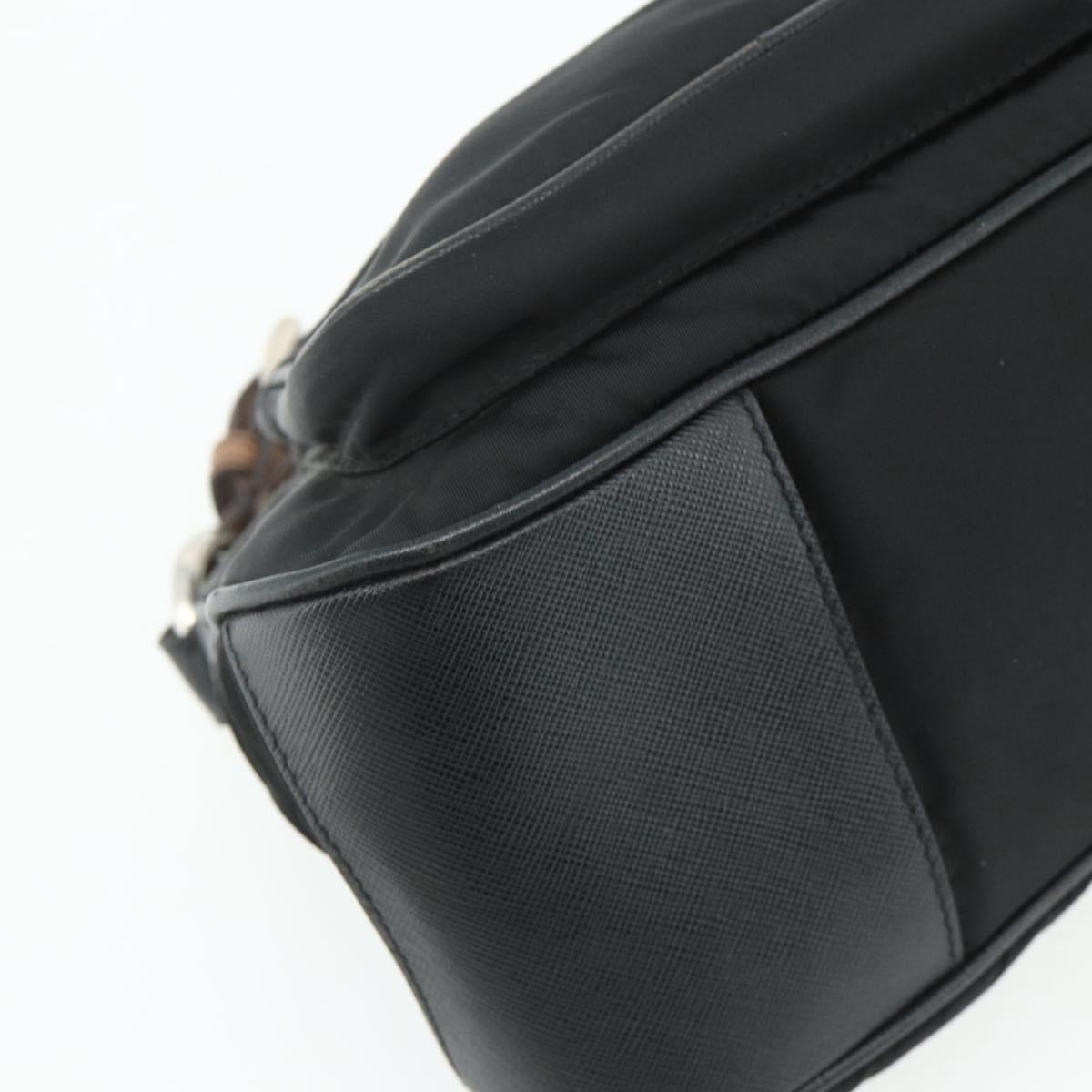 PRADA Shoulder Bag Nylon Leather Black Silver Auth mr2443A