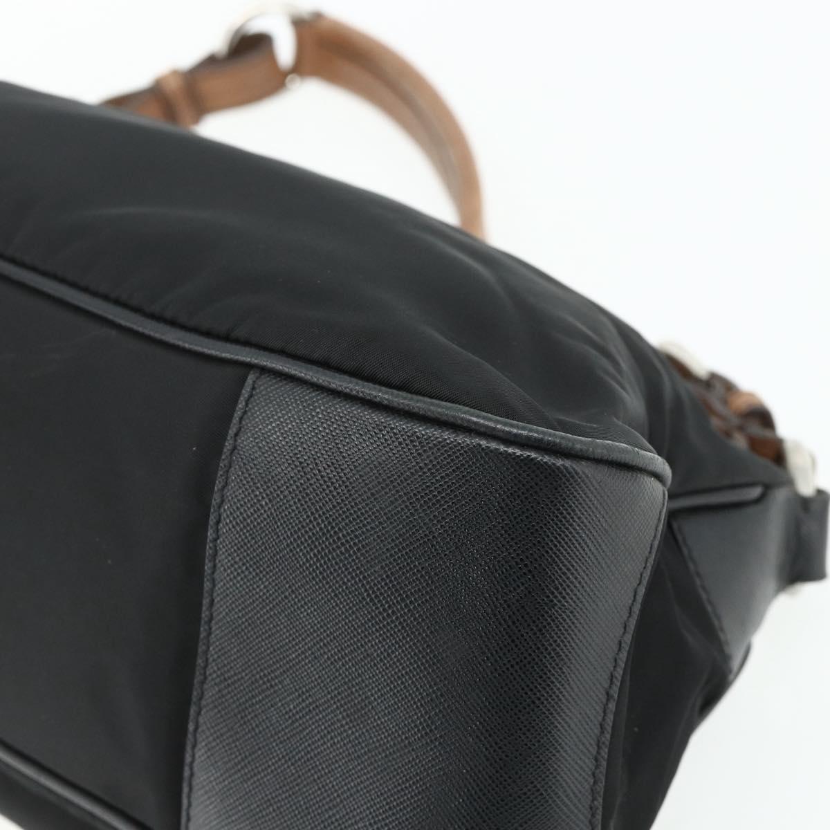 PRADA Shoulder Bag Nylon Leather Black Silver Auth mr2443A