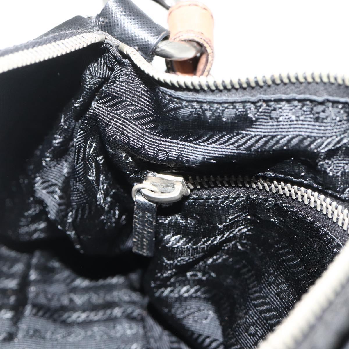PRADA Shoulder Bag Nylon Leather Black Silver Auth mr2443A