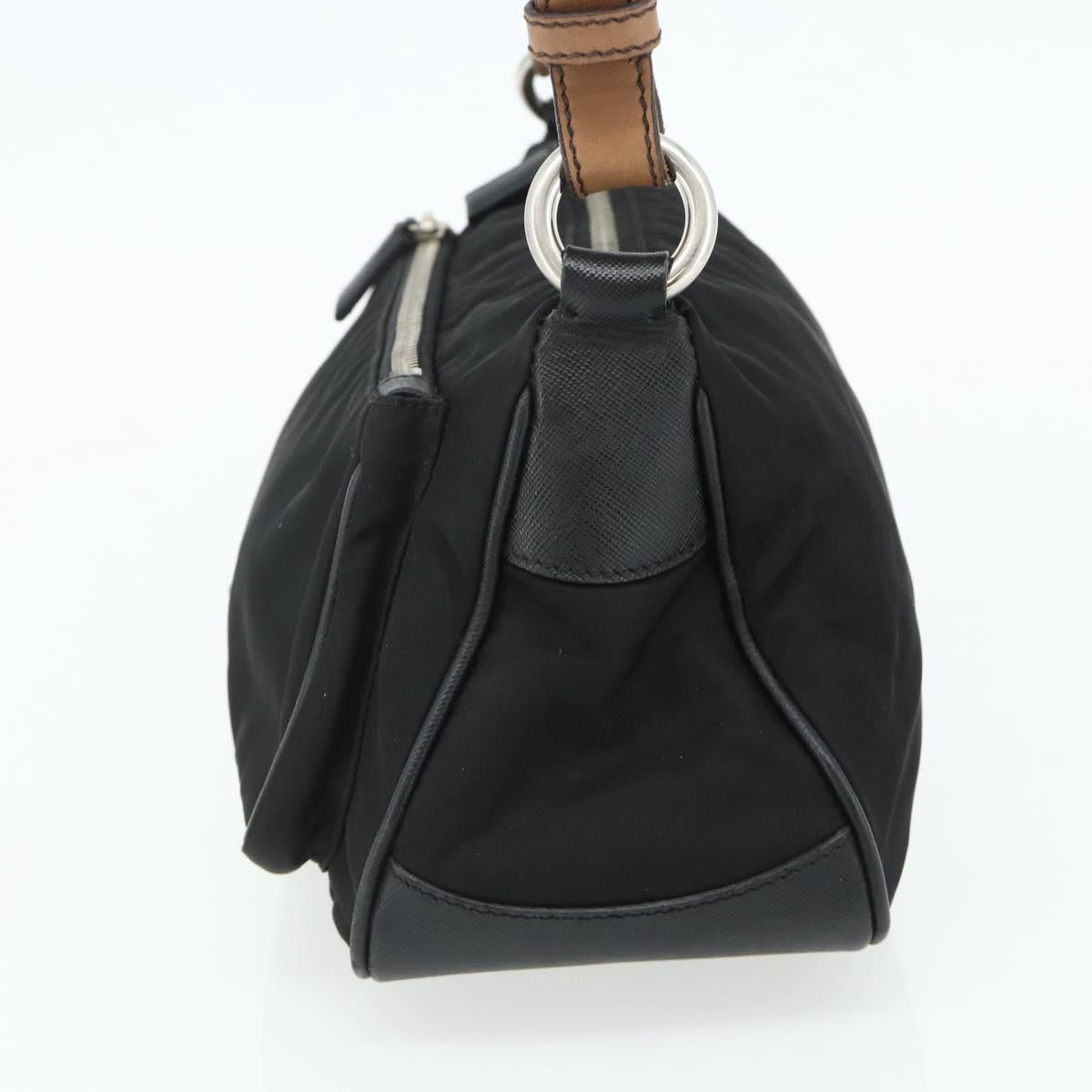 PRADA Shoulder Bag Nylon Leather Black Silver Auth mr2443A