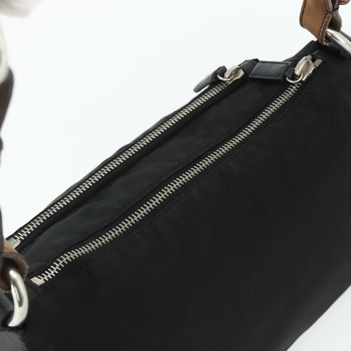 PRADA Shoulder Bag Nylon Leather Black Silver Auth mr2443A