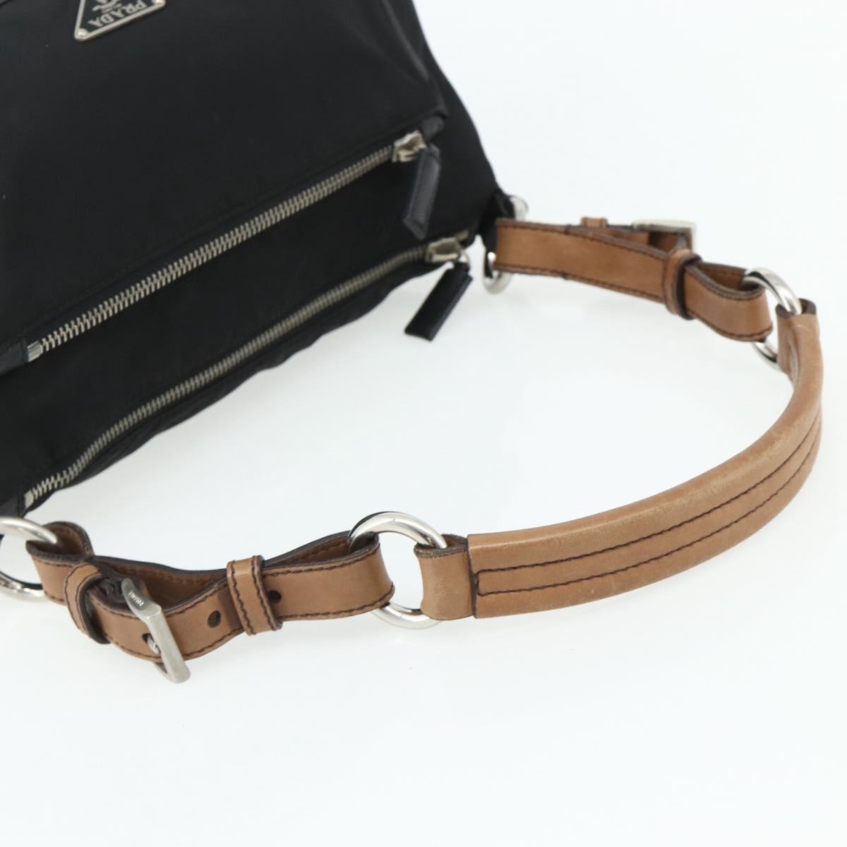 PRADA Shoulder Bag Nylon Leather Black Silver Auth mr2443A